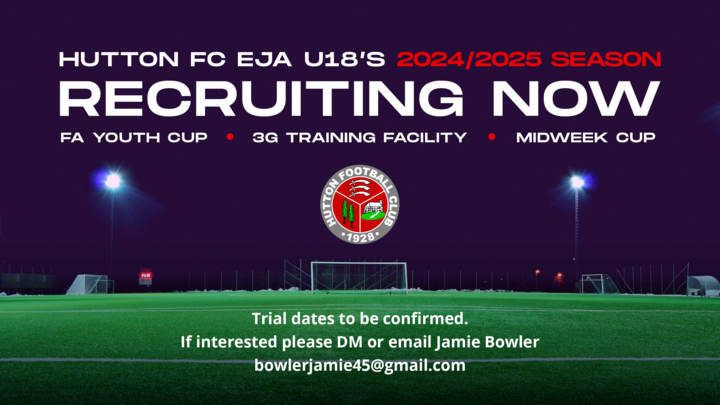 Hutton U18 EJA recruiting now for next season, open session dates to be confirmed, please register your interest 🥅⚽️👇