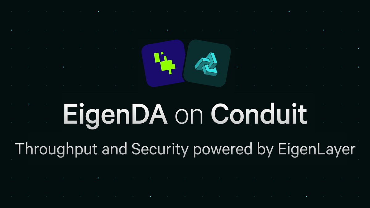 Conduit is excited to support @eigen_da EigenDA is a data availability store built on @EigenLayer, unlocking never-before-seen scalability for rollups ♾ You can start deploying rollups on EigenDA testnet today. Mainnet onboarding for rollups will launch in just a few weeks!