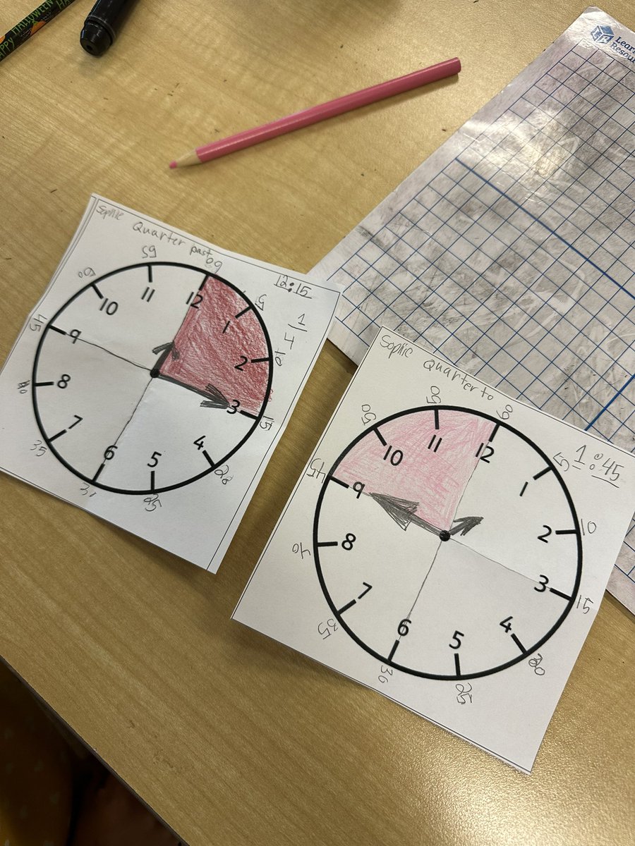 From folding fraction strips to folding analog clocks. Halving and halving again shows us where the benchmarks quarter past and quarter to come from. Fractions are everywhere! <a href="/tvdsbmathk8/">tvdsbmath</a> <a href="/PEPanthersLND/">Princess Elizabeth PS</a> <a href="/DawnRuddickP/">Dawn Ruddick</a>
