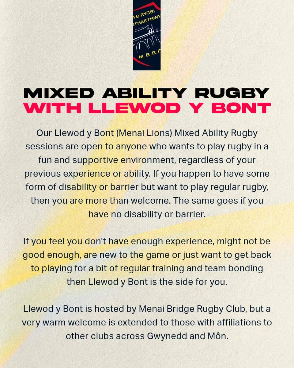 Our next mixed ability rugby session takes place this Sunday from 11-12.30 and new players are always welcome 🦁🏉 Sesiwn nesaf Dydd Sul 11-12.30. Croeso cynnes i chwaraewyr newydd 🦁🏉