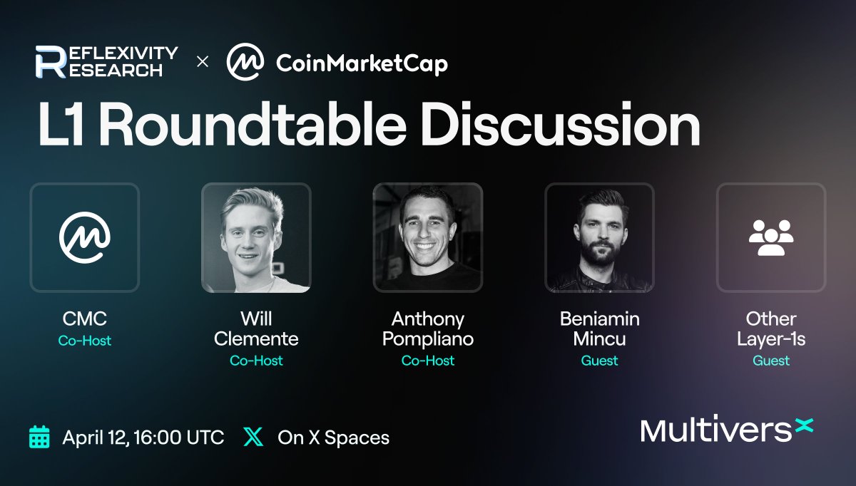 Join Beniamin in what is expected to be one of the most fascinating crypto Twitter Spaces of 2024. Layer 1 roundtable discussion, with #MultiversX in the spotlight. Hosted by @reflexivityres and co-hosted by @APompliano, @WClementeIII & @CoinMarketCap. 🕖 Tomorrow at 16:00 UTC