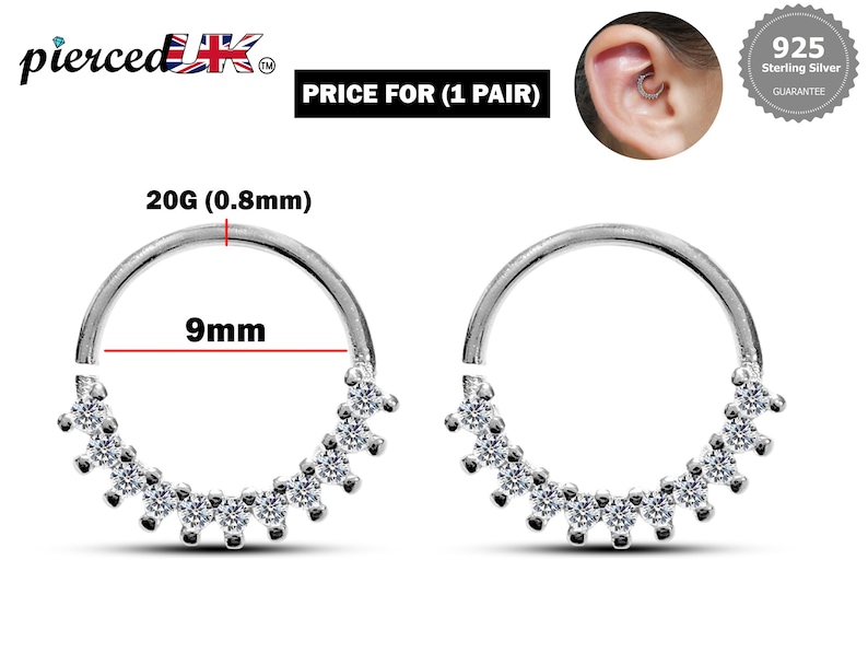 Silver Daith Piercing,Ear Rook Ring,Conch Ring with CZ Crystals Sets-20G(0.8mm)-Ear Piercing Body Jewelry. #silverdaithring #daithpiercing #conchring #earlobepiercing #helixpiercing #rookring #silverearpring #silverring
#bendableopenwire #silvernosering  
etsy.com/uk/listing/158…