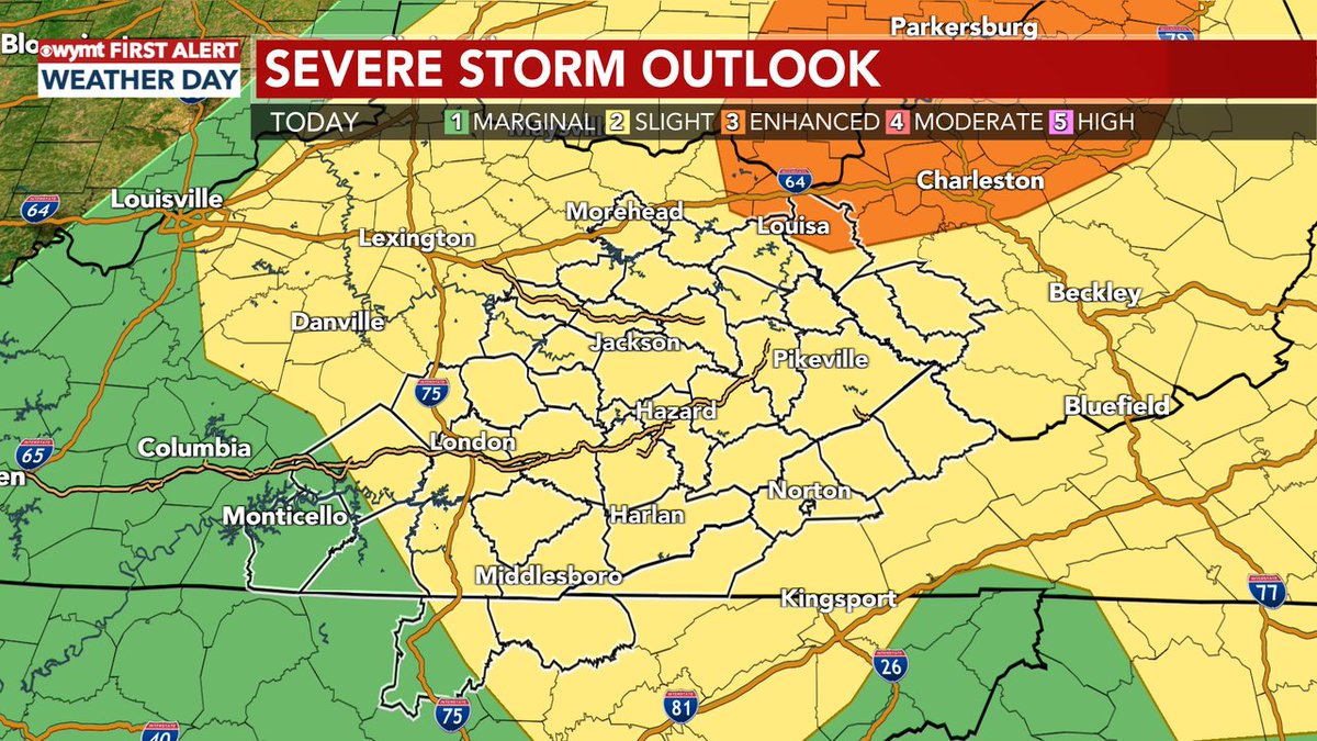 As we approach 1 p.m., here is the latest update from the Storm Prediction Center. Most of the region is now included in a Level 2 Slight risk. A few stronger storms are possible this afternoon. More: wymt.com/weather/?utm_s…