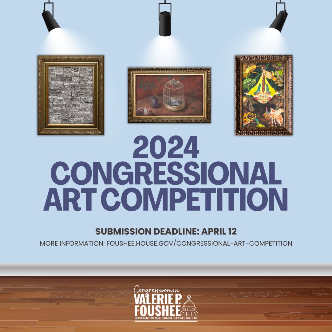 🚨Deadline TOMORROW: 4th District high school students are encouraged to submit their original artwork for the 2024 Congressional Art Competition! The winners will have their art displayed in the US Capitol. Learn more: foushee.house.gov/congressional-…