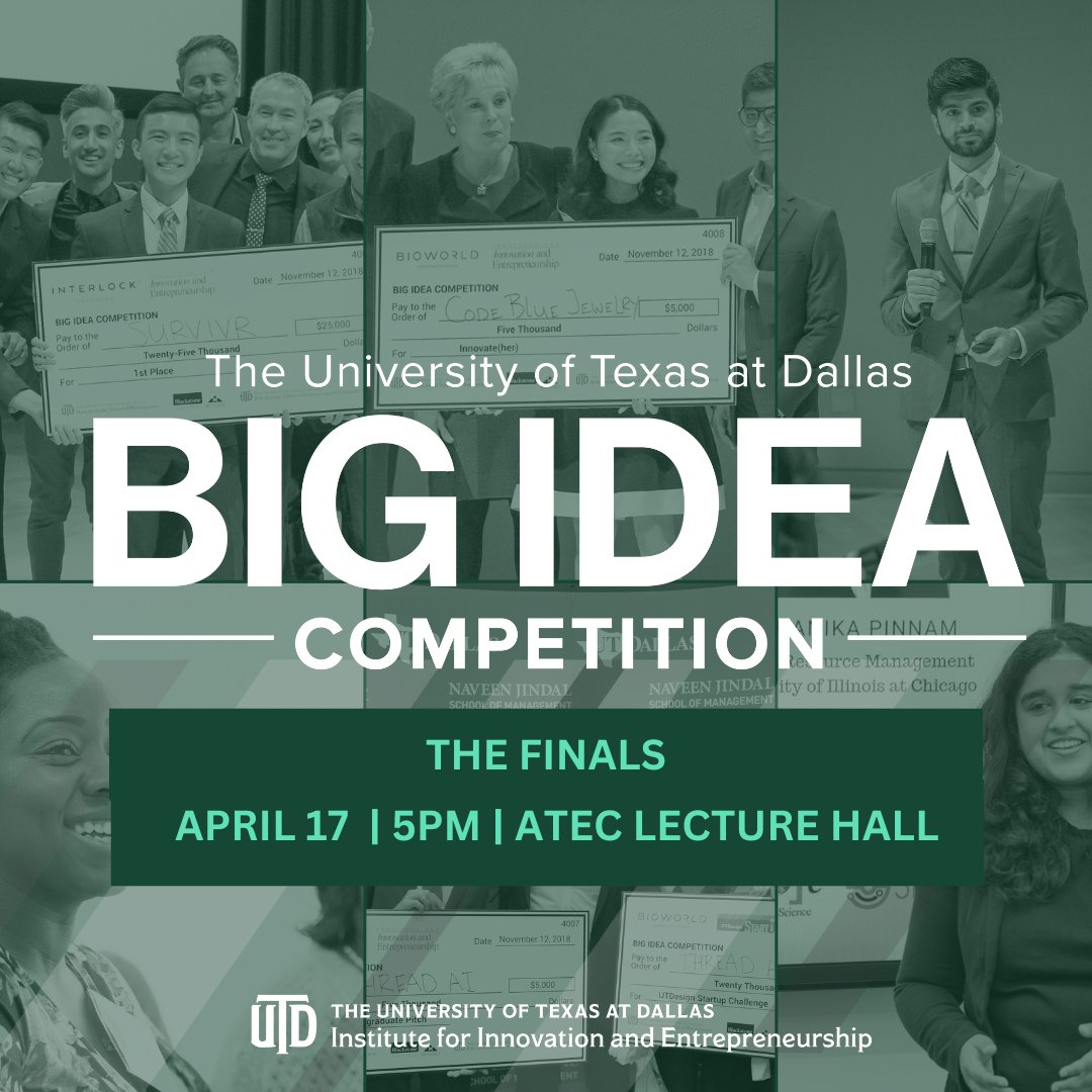 The Finals for the Big Idea Competition (BIC) Is just around the corner. This is one of the most celebrated events of entrepreneurship in all of North Texas, so it's one you won't want to miss. If you haven't already make sure to add this to your calendar! #JSOM