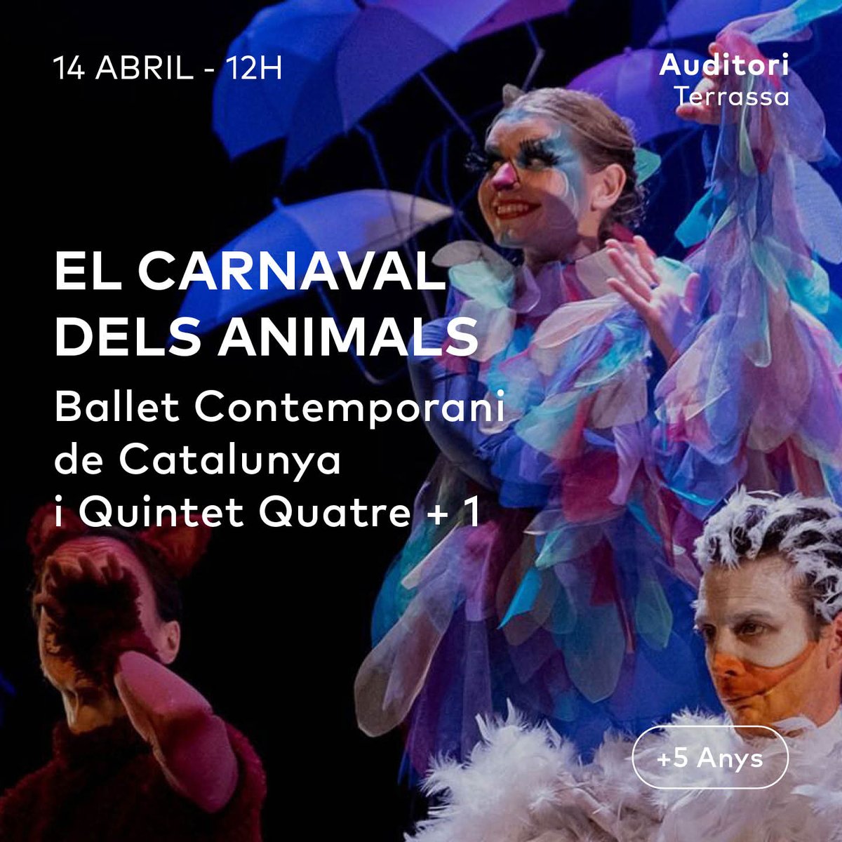 👏🤩Aquest diumenge, us oferim un nou espectacle familiar. En aquesta ocasió dansa!!! El Carnaval dels Animals, amb el Ballet Contemporani de Catalunya i el Quintet de vent Quatre + 1 No us ho perdeu! 🎟️🎟️terrassacultura.cat/arts-escenique…