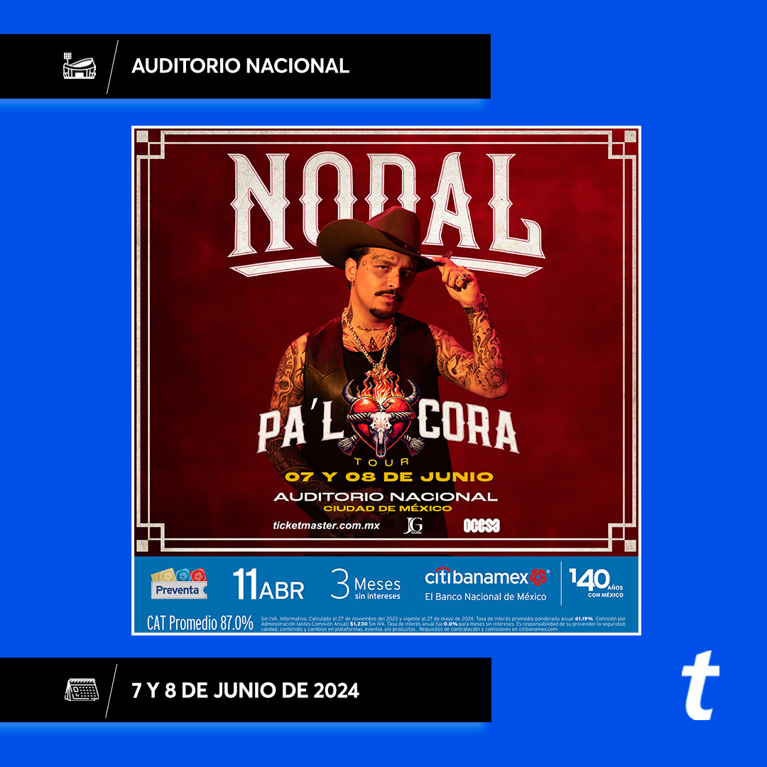 🎶 Los mejores temas del regional mexicano están de regreso en la CDMX con el 'Pa'l Cora Tour' de #ChristianNodal 🤠 Ahora inicia la #PreventaCitibanamex para que puedas seleccionar tus 💺💺👇 tkmx.link/Nodal_Tm