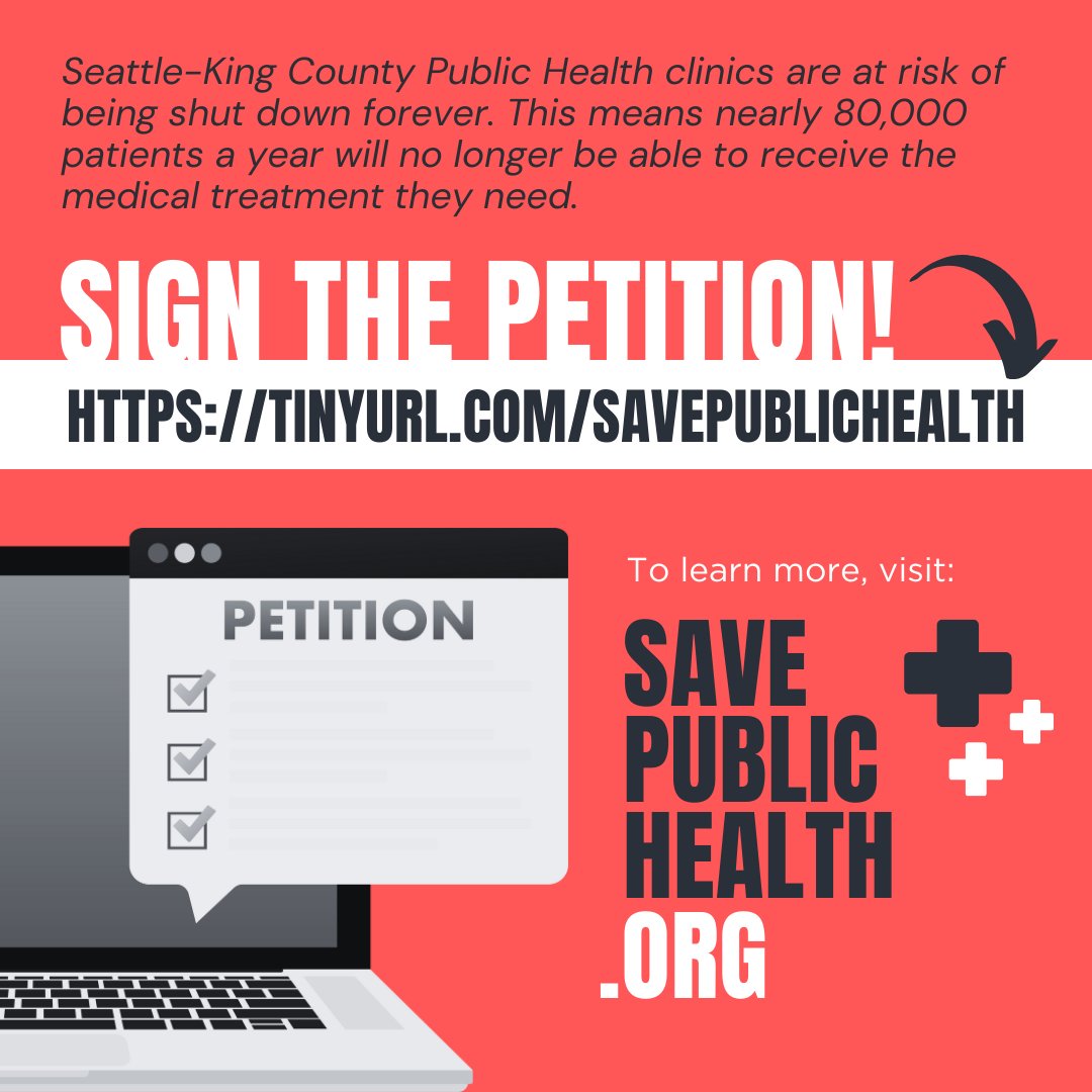 PTE17's tweet photo. Have you SIGNED THE PETITION yet ⁉️ Help 80,000 Seattle-King County residents continue receiving critical medical care. Sign today at: https://t.co/ZLDYNS6U4W #SavePublicHealth https://t.co/zeJaOSeB0A