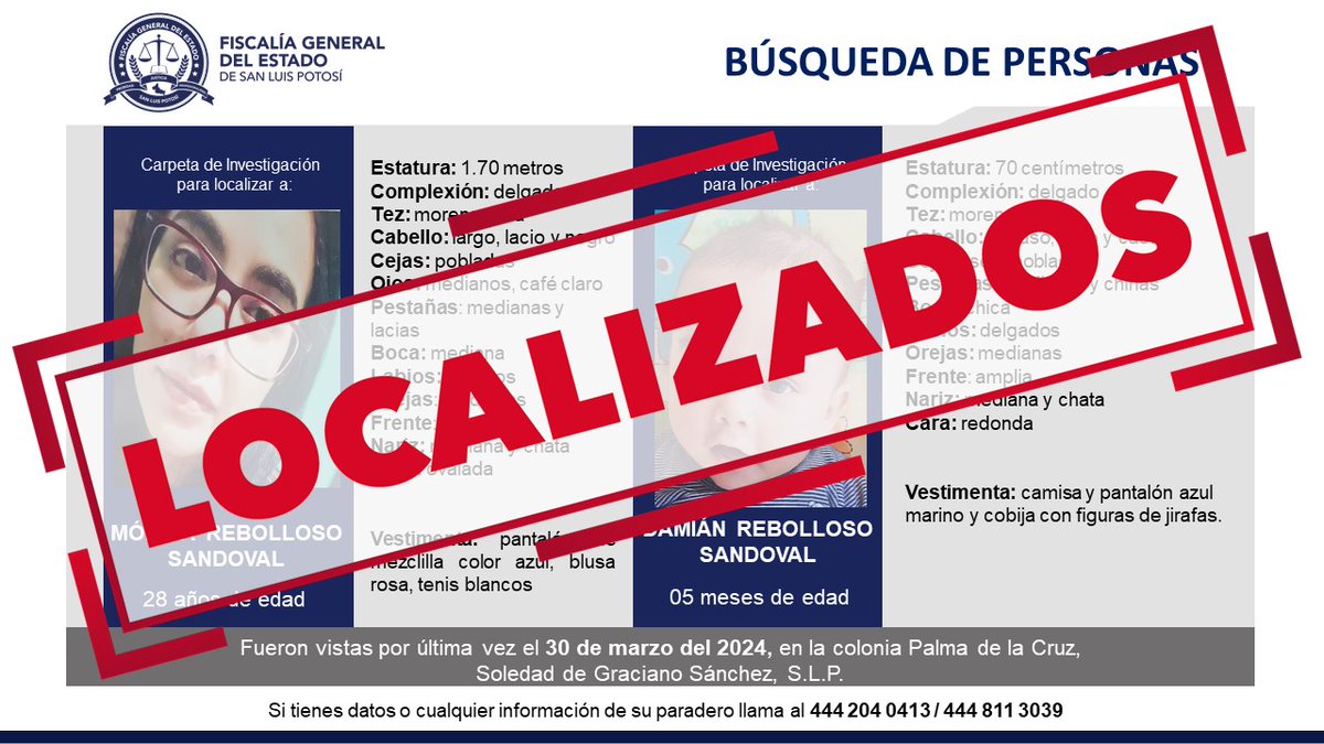 #LOCALIZADOS | Mónica Rebolloso Sandoval y Damián Rebolloso Sandoval