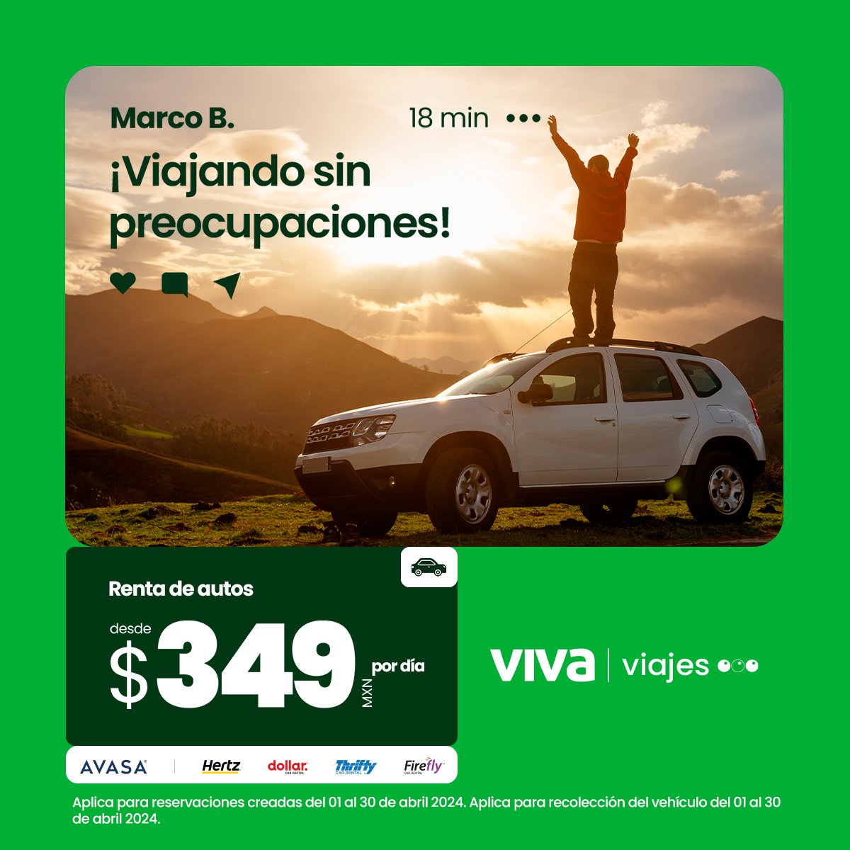 ¡Sigue disfrutando de tus vacaciones! 🤩 Renta un auto desde $349 MXN por día y aprovecha las tarifas exclusivas reservando desde nuestro sitio web. 🚘😎 bit.ly/4aRm6N6