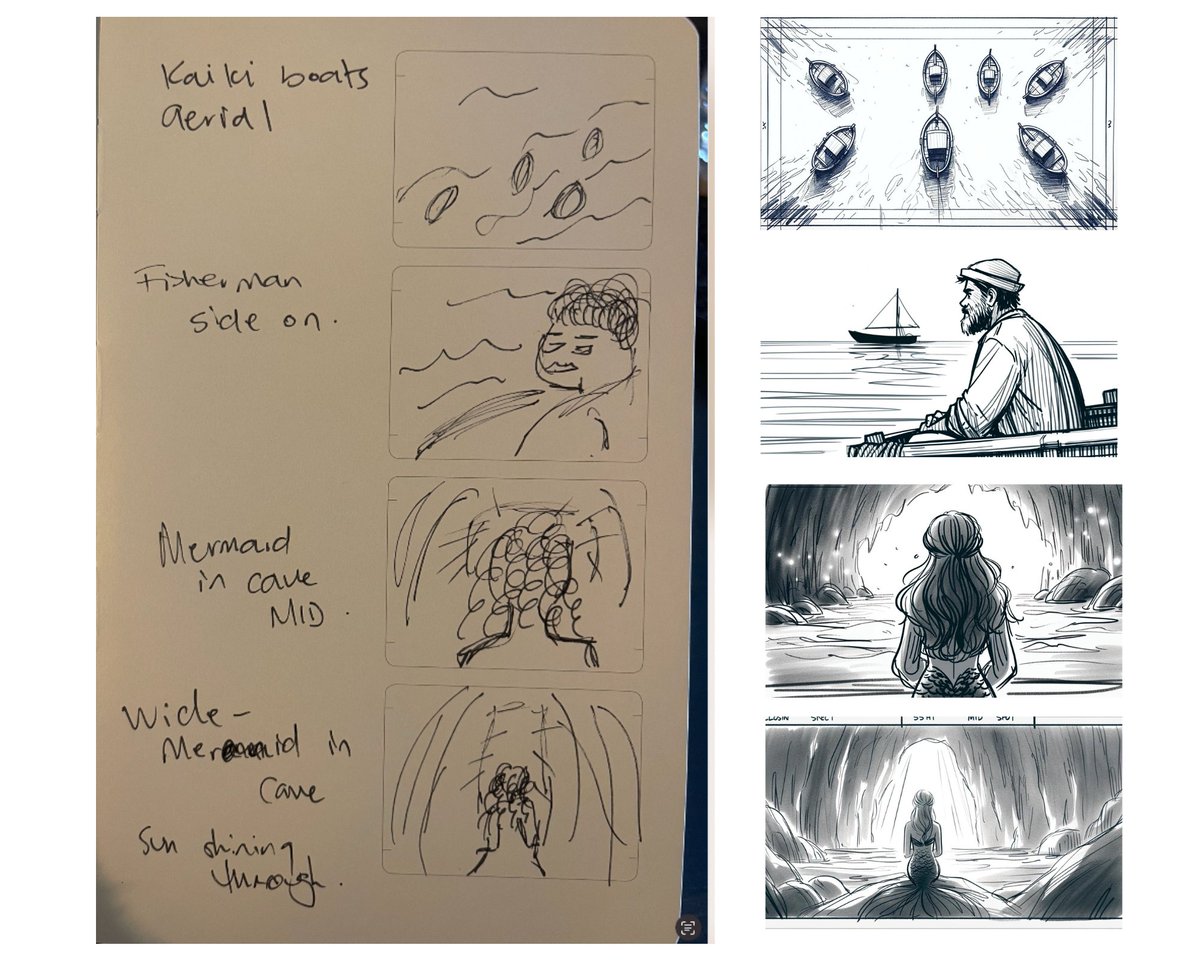 Just recorded a lesson on how to turn my crummy storyboard on the left here, to a better one on the right. Just a couple of days to get my course at $120 off! mermaidtoastai.com