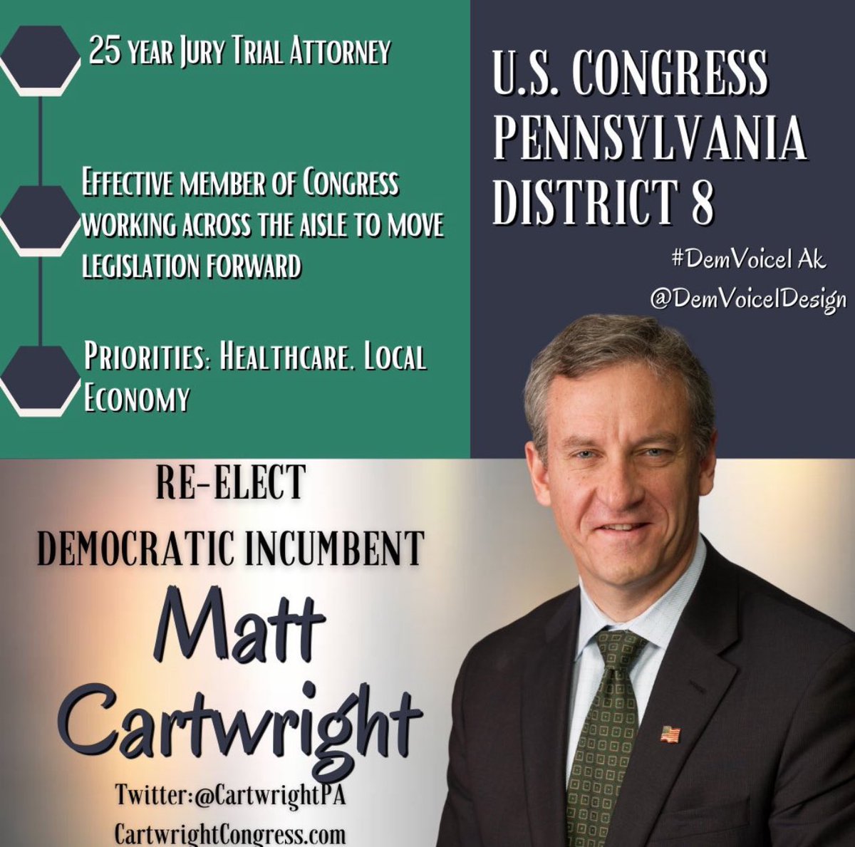 #DemVoice1 #DemsUnited Matt Cartwright (D) PA-08 @CartwrightPA, who was first sworn into the US Congress in 2013 is seeking re-election this year. “Matt Cartwright has spent his entire career sticking up for working people, first as a trial attorney and now as the Congressman…