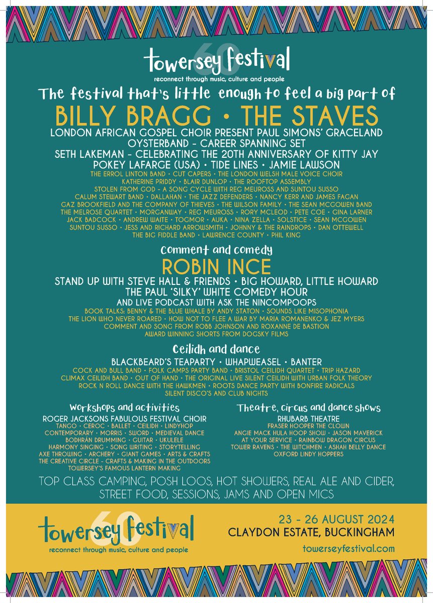 BLOODY HELL it's a day of announcements. I'm playing the 60th anniversary @towersey_festi! @billybragg! @thestaves! Robin Ince! @howardread! @SethLakemanNews! And THIS charlatan! This link earns me extra £ too bit.ly/SilkyTowers PLEASE spread the word my shimmering acolytes?