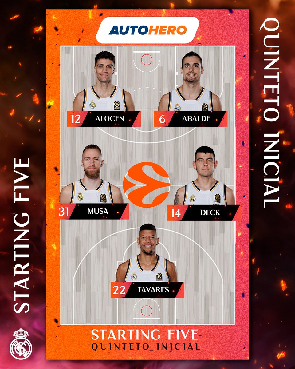 📋 ¡Nuestro quinteto inicial para el partido contra @BCZalgiris! #HalaMadrid | @autoheroespana