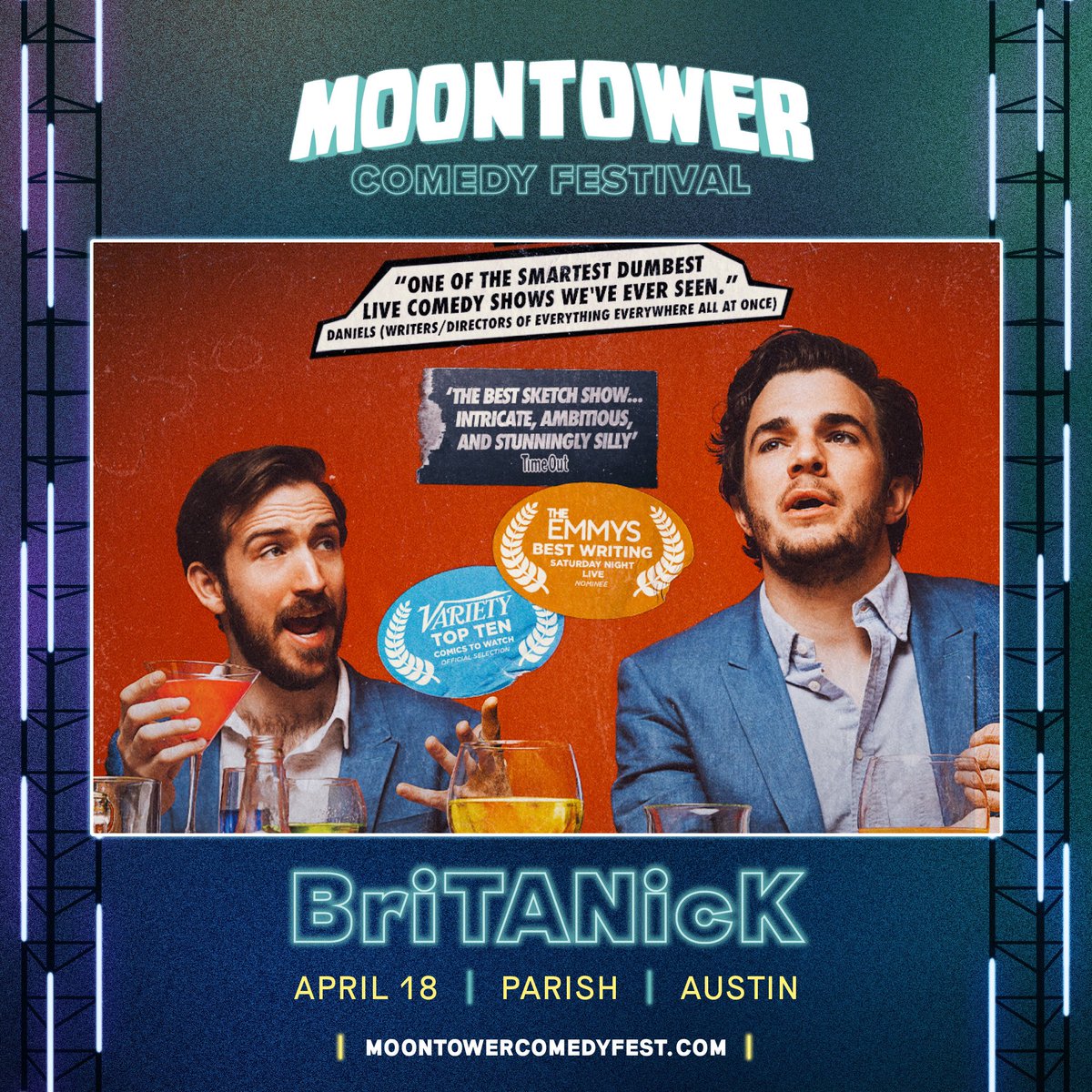 Austin, Texas! Come see the brand new BriTANicK show in EXACTLY ONE WEEK! Thursday, April 18th at @MoontowerComedy tickets.austintheatre.org/10845/10846?_g…