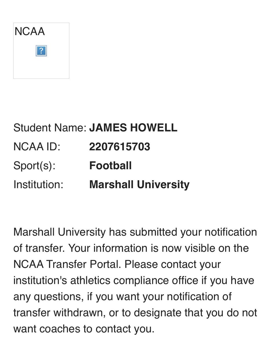I have now entered my name in the transfer portal! Thank you Marshall!
3.56 GPA
4 years eligibility
5,7 215lb