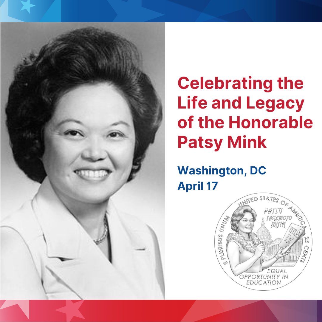 Join us and @smithsonianapa to celebrate the life and legacy of the Honorable Patsy Mink and commemorate the release of the 2024 Patsy Mink quarter. This is the twelfth coin to be released in the @usmint's American Women Quarters™ Program. More info: s.si.edu/3vCrc0F