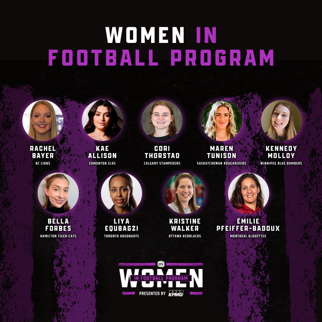 Congratulations to the nine participants selected for the third annual Women in Football Program presented by @KPMG_Canada! 👏 🗞️: bit.ly/4awmYXt | #CFL