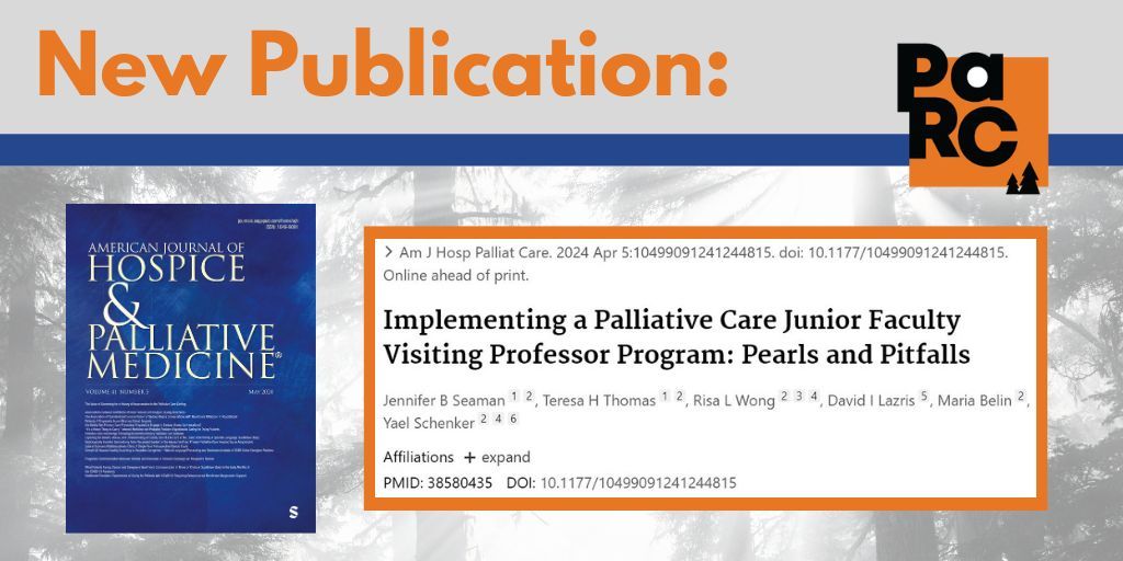 A review of PaRC's first year of our Junior Visiting Professor Program--'Implementing a Palliative Care Junior Faculty Visiting Professor Program: Pearls and Pitfalls'-- has been published, authors include Dr. Jennifer Seaman, @RisaWongMD, @SchenkerYael. buff.ly/4cMufnT