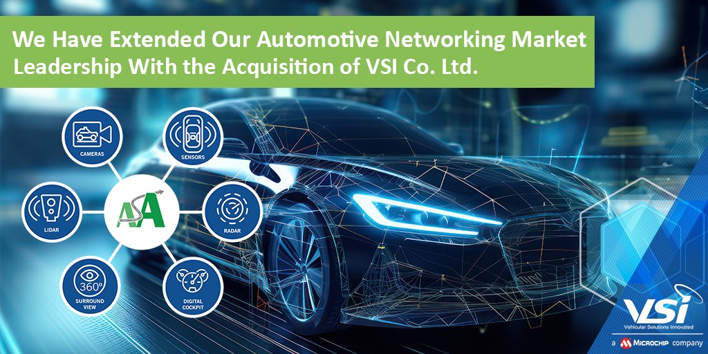 Microchip announced the acquisition of VSI Co. Ltd., an industry pioneer of in-vehicle technologies and products based on the Automotive SerDes Alliance (ASA) open standard. We welcome the talented VSI team to Microchip. mchp.us/4awmUXJ #Automotive #ADAS #Connectivity