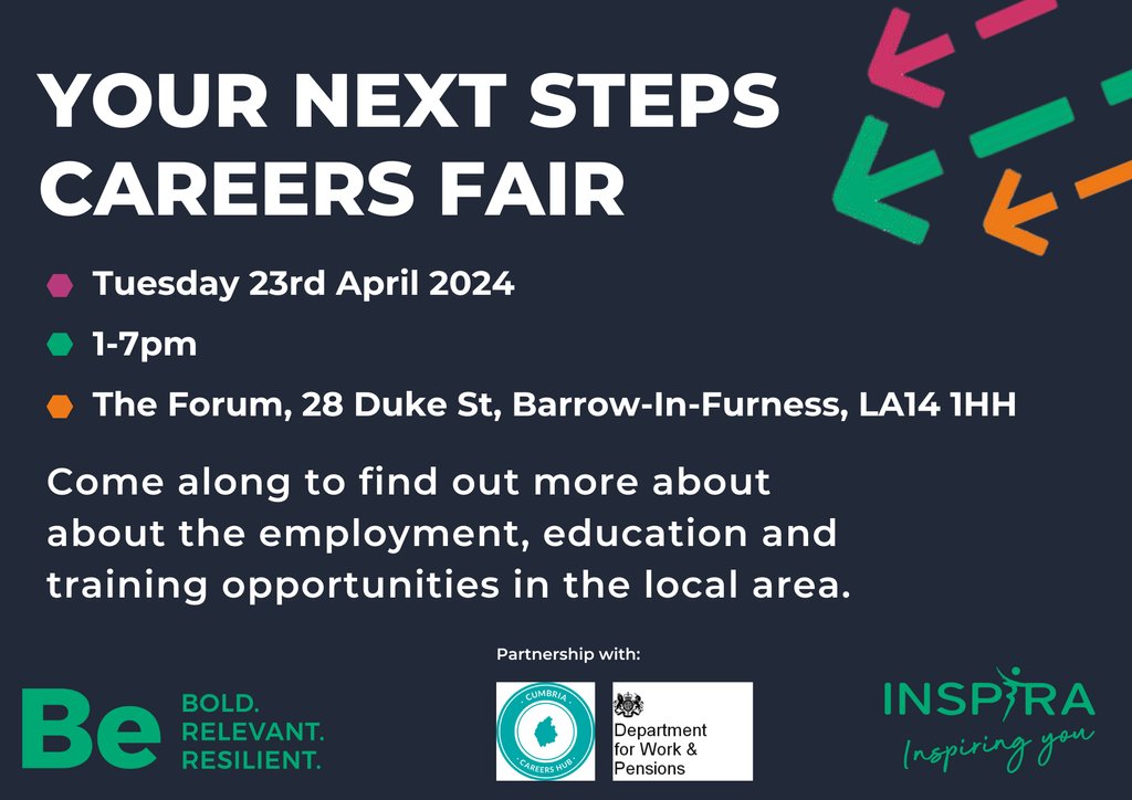 Are you aged 18-24 and live in the Barrow-in-Furness area? Then come along to our careers fair which is an excellent opportunity for you to meet local employers along with education and training providers to find out more about opportunities open to you. #CareersFair #Barrow