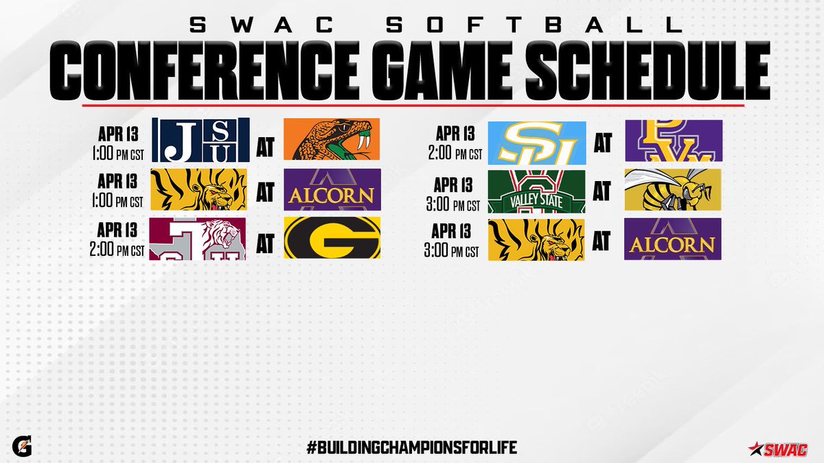 ➡️ 📆 SWAC Softball Upcoming Game Schedule @Gatorade #SWACSB | #BuildingChampionsForLife