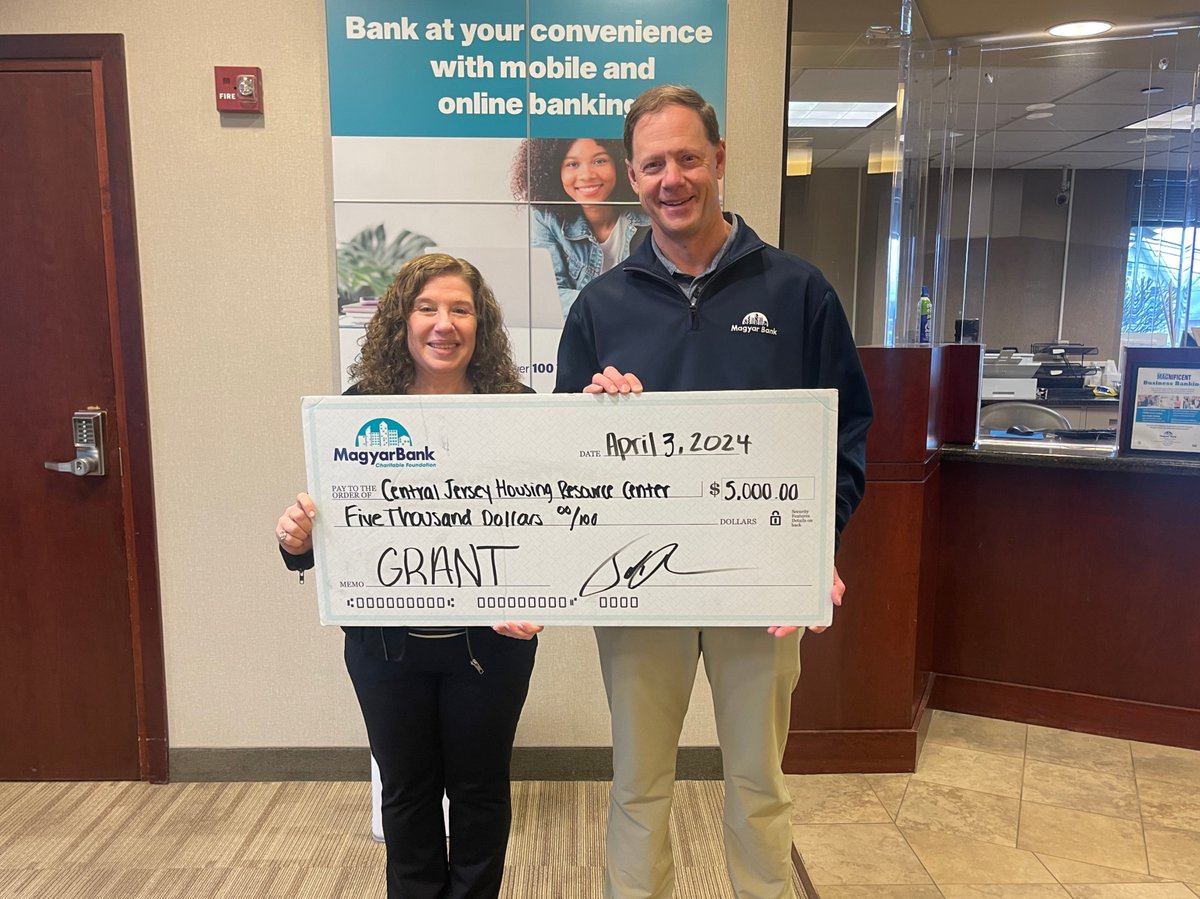 The MagyarBank Charitable Foundation recently granted $5,000 to The Central Jersey Housing Resource Center in support of CJHRC's programs to provide families and individuals with information that they need to make informed and reasonable decisions to achieve their housing goals.