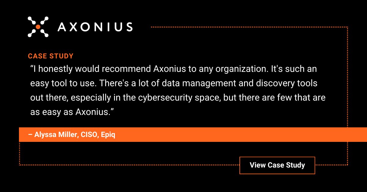 With so many individual systems across environments, asset management was a challenge for Epiq, a legal services provider. Read this case study to learn how Epiq gained greater visibility into its environment by using Axonius. axoni.us/3vNCAXK