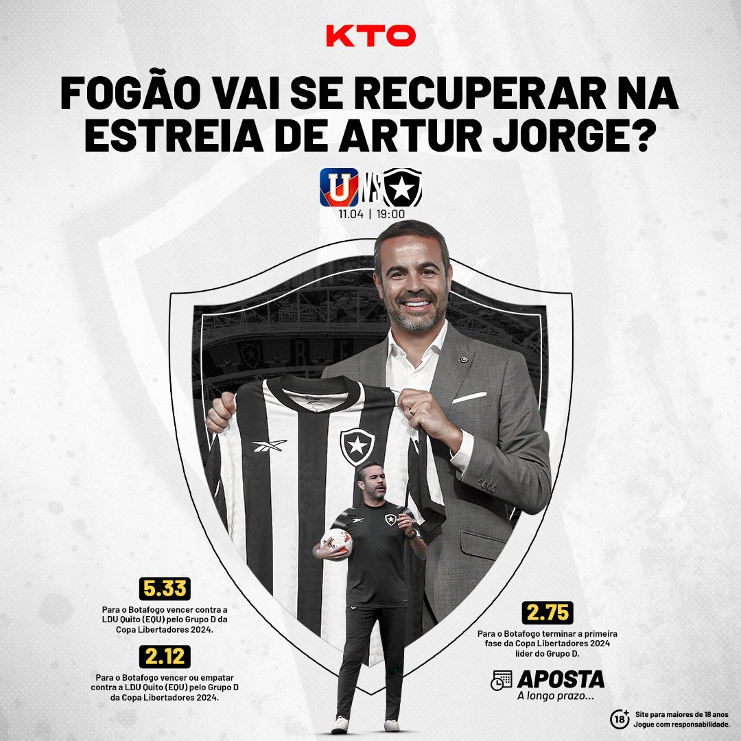 🌟 A ESTRELA SOLITÁRIA REVIVE NA LIBERTA? 🌟 Palpite no Fogão! 👉 bit.ly/KTO_TT Enfim, chegou o novo treinador do Botafogo! Trata-se do português Artur Jorge, que terá a missão de trazer dias mais felizes ao Fogão! 🌞 E tudo começa hoje, contra a LDU, para se…