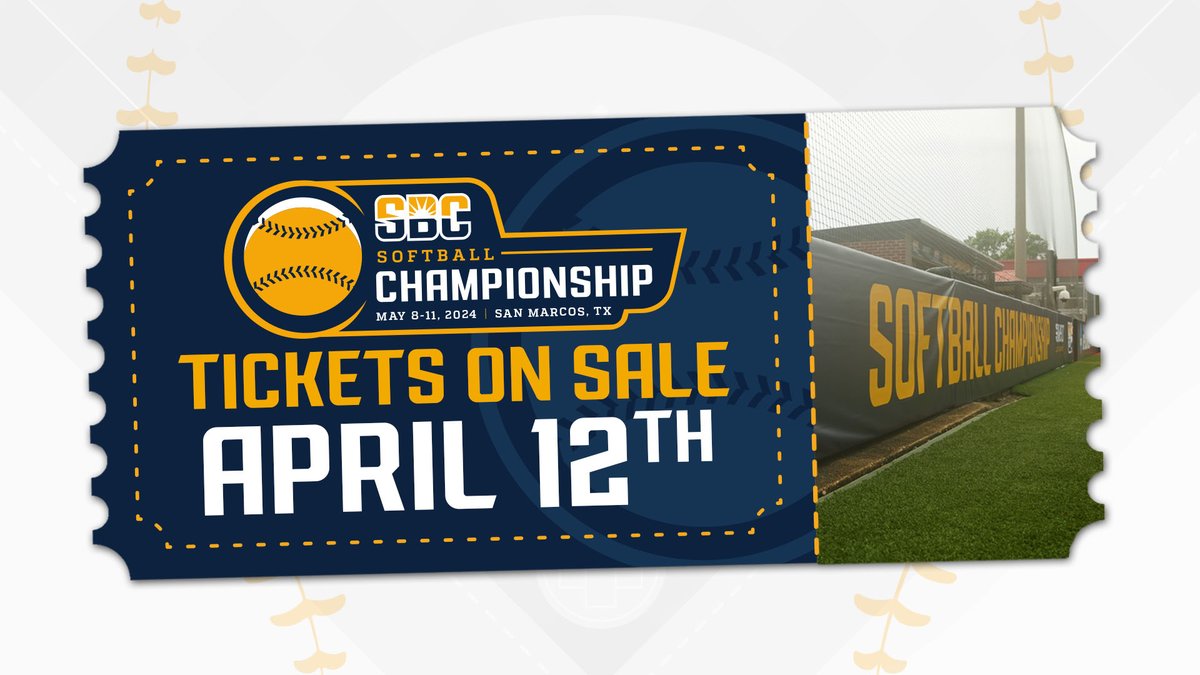 𝗧𝗛𝗔𝗧’𝗦 𝗧𝗛𝗘 𝗧𝗜𝗖𝗞𝗘𝗧. Ticket packages and single-game tickets for the 2024 #SunBeltSB Championship will go on sale tomorrow at noon. The 10-team tournament will be held at @TXStateSoftball’s Bobcat Softball Stadium from May 8-11. ☀️🥎 📰 » sunbelt.me/4cLeFc5
