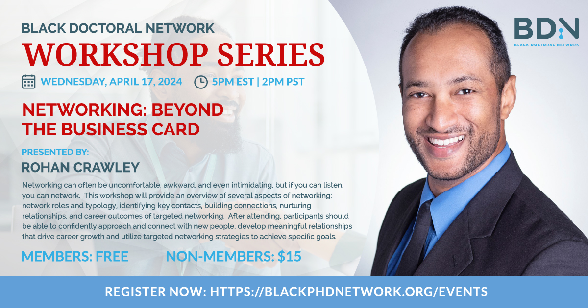 Networking doesn't have to be daunting! Join our workshop to master the art of making meaningful connections. Learn about network roles, building & nurturing relationships, and how it fuels career growth. Start networking with confidence: blackphdnetwork.org/events #NetworkingSkills