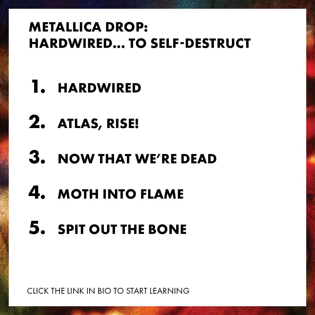 The Hardwired…To Self-Destruct collection has arrived in @Fender Play! Grab your guitar, plug-in, and get started on “Hardwired,” “Atlas, Rise!,” “Now That We’re Dead,” “Moth Into Flame,” and “Spit Out The Bone.” 🎸 metallica.lnk.to/FenderPlay-HTSD