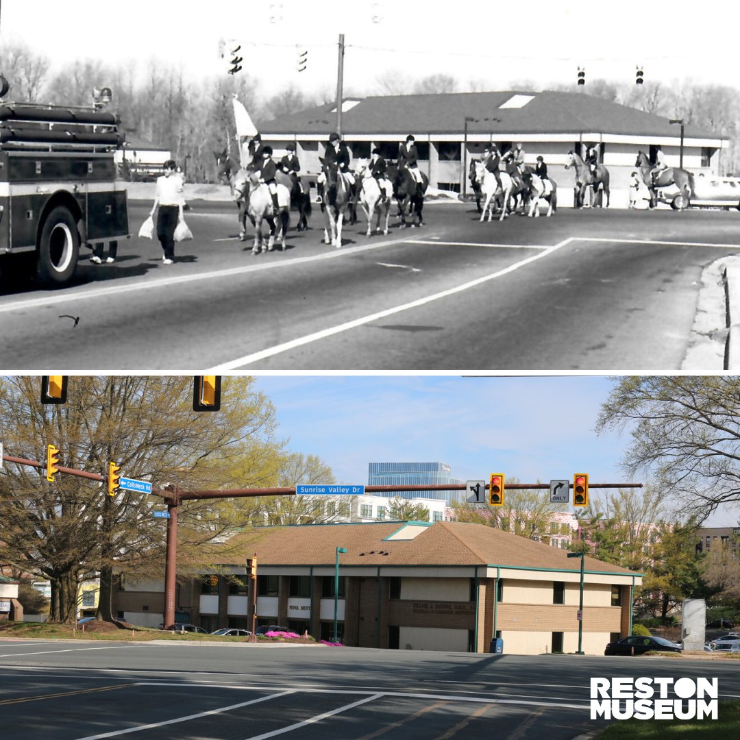 John Graves Parade, 1981. Riders on horseback at the intersection of Sunrise Valley Dr. and Colts Neck Rd. heading towards Hunters Woods. Image: 2021.01.001 Additional archives on our website- restonmuseum.org/our-collection  #Reston #RestonMuseum #RestonPastToPresent