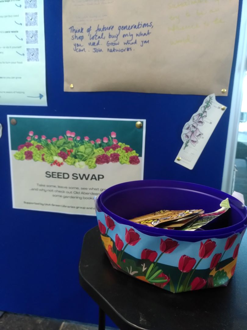 Did you know that Old Aberdeen Library now has a seed swap box? Take one, leave one, and see what grows! This is an output of the Green Libraries Group, which has been exploring the various ways the University libraries can support sustainability within and beyond our campuses.