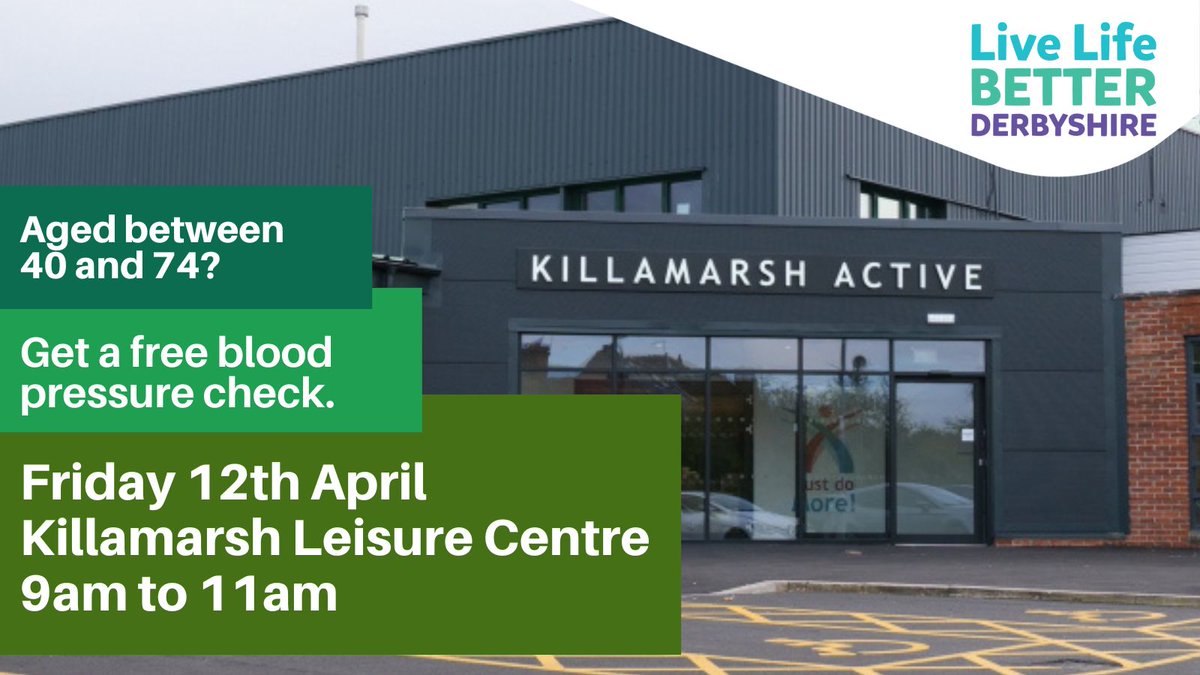 We'll be at #Killamarsh Active Leisure Centre, tomorrow from 9am to 11am. Pop along for a free #bloodpressure check and to hear about the free healthy lifestyles services near to you.