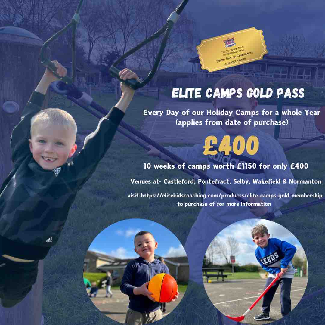 Elite Camps Gold Pass Every day of our Holiday Camps for a whole year for only £400!! (Year starts from date of purchase) 10 weeks of Camps worth £1150 for only £400… 5% sibling discount also available. To purchase visit- elitekidscoaching.com/products/elite…