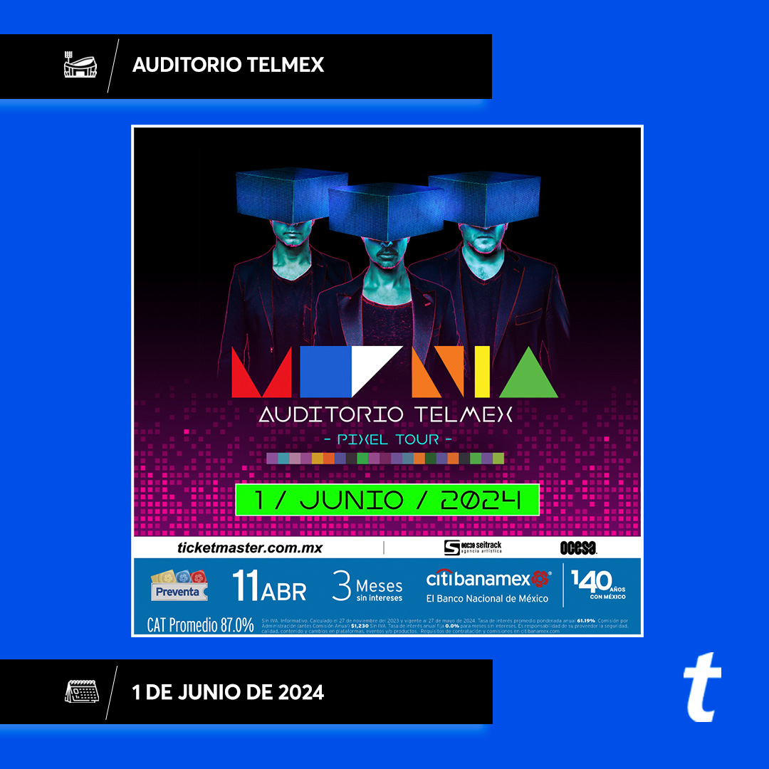 😎 Es momento de que compres tus 🎟️🎟️ en la #PreventaCitibanamex para cantar 'Llámame si me necesitas', 'Manto estelar', 'Ni tú ni nadie' y más de los éxitos de @MoeniaMx en el @AuditorioTelmex 🎶👾 👇 tkmx.link/Moenia_Tm