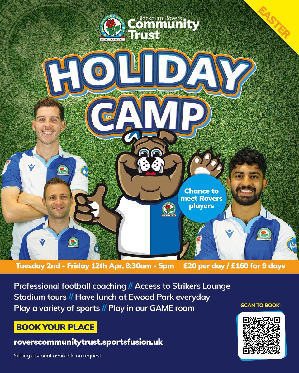 ⚽️It’s the last day of our Easter Holidays Football and Sports Camp tomorrow and there is still time to book for a football filled day at the home of @Rovers for only £20! Details 👇

🔗 roverscommunitytrust.sportsfusion.uk/soccerschools/…

#BRCTInclusion #BRCTYouthEngagement #BRCTSportsParticipation #Rovers