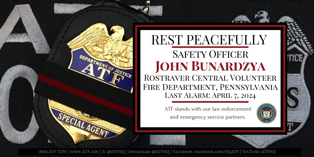 Our sympathies go out to @rcfd105 and the family and friends of Safety Officer John 'Billy' Bunardzya, who died from a medical emergency after responding to a call. He served as a volunteer for 20 years. #LastAlarm #LODD @ATFPhiladelphia