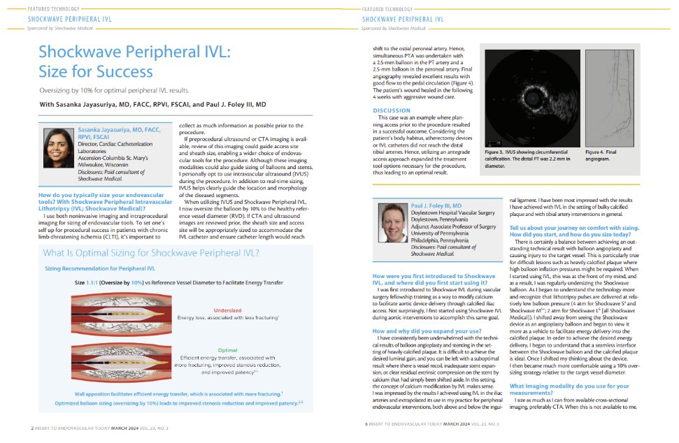 Now published in @EVToday – a new article on sizing for success when treating #PAD patients feat Drs @SJcardio & Paul Foley. They review their experience oversizing #PeripheralIVL by 10% & share a few cases here: blog.shockwavemedical.com/size-for-succe… US Rx only. ISI bit.ly/3iEq7fC