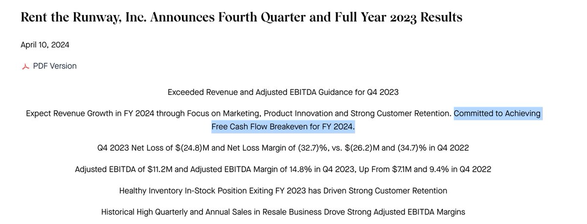 The present value of Rent the Runway's free cash flows have unironically climbed by 138.11% today.