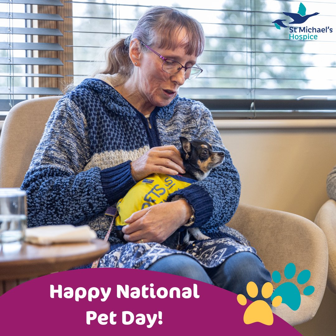 smhbasingstoke's tweet photo. Happy #NationalPetDay! At St. Michael's Hospice we have weekly visits from our Pets as Therapy (PAT) dogs, Polly and Sonny, and welcome patient's pets to visit, to relieve stress and bring comfort during difficult times. #StMichaelsHospice #PetsAsTherapy #PATDogs @petsastherapyuk https://t.co/ud64rtnGBa