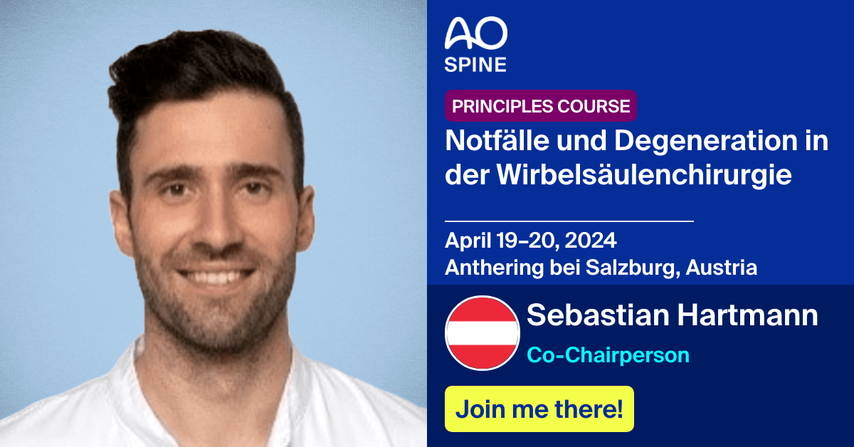 AO Spine Principles Kurs —Notfälle und Degeneration in der Wirbelsäulenchirurgie 🗓 April 19–20, 2024 📍 Anthering bei Salzburg, Austria 🔊 Deutsch Jetzt anmelden brnw.ch/21wIJeR