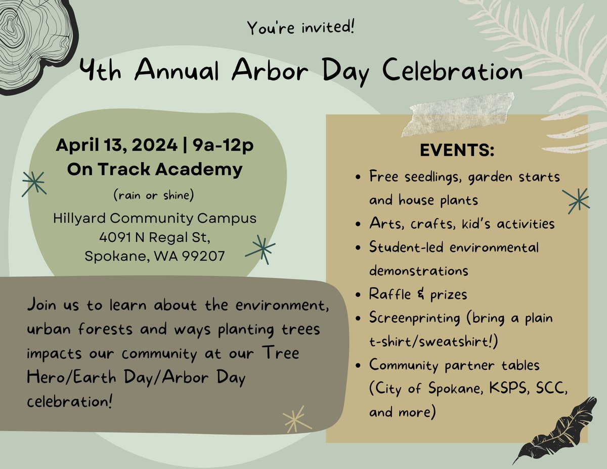 Visit @ontrackacademy on Satruday, April 13 for the 4th Annual Arbor Day Celebration with student-led environmental demonstrations, activities for kids, and free plants! All are welcome!