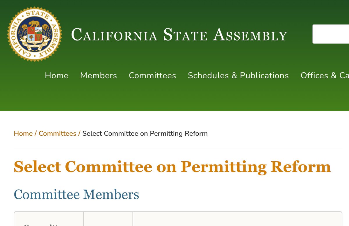 Good news of the day: California legislature established a select committee on permitting reform