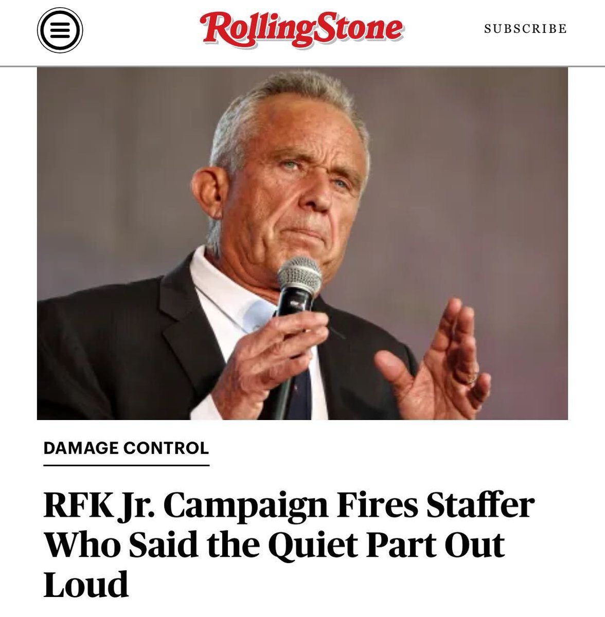 RFK Jr.'s campaign has fired one of its campaign officials who said her “number one priority” is defeating President Biden, and that Kennedy’s campaign was the “best strategic opportunity to block Biden” from getting reelected over Donald Trump. Story: rollingstone.com/politics/polit…