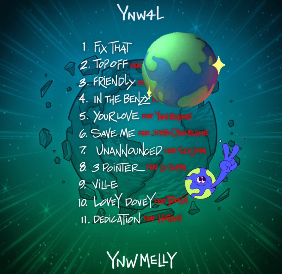 Album Pushed Back 1 week Everyone 🤞🏽🌎 Had to get one thing right for y’all 💚 4.19 #YoungNewWave 🗣️ Here is the tracklist 🔜🤩 who yall want the 3 top features to be 🤔