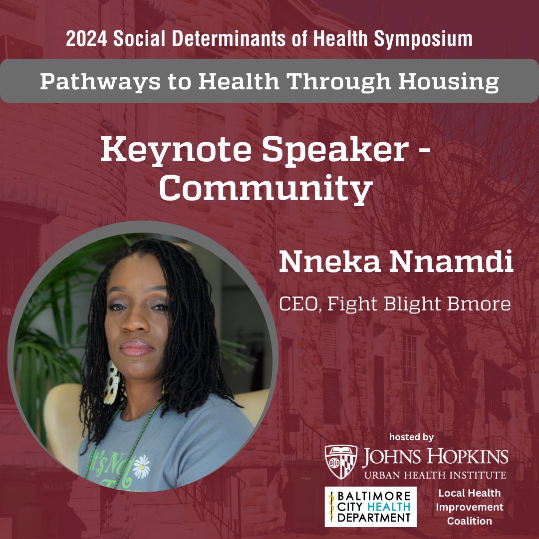 CEO of @FightBlightBmor, Nneka Nnamdi will be joining us as a Keynote speaker on community for the 2024 #SocialDeterminantsofHealth symposium! 🎉🏠 #SDOH2024 #Baltimore #BCHD