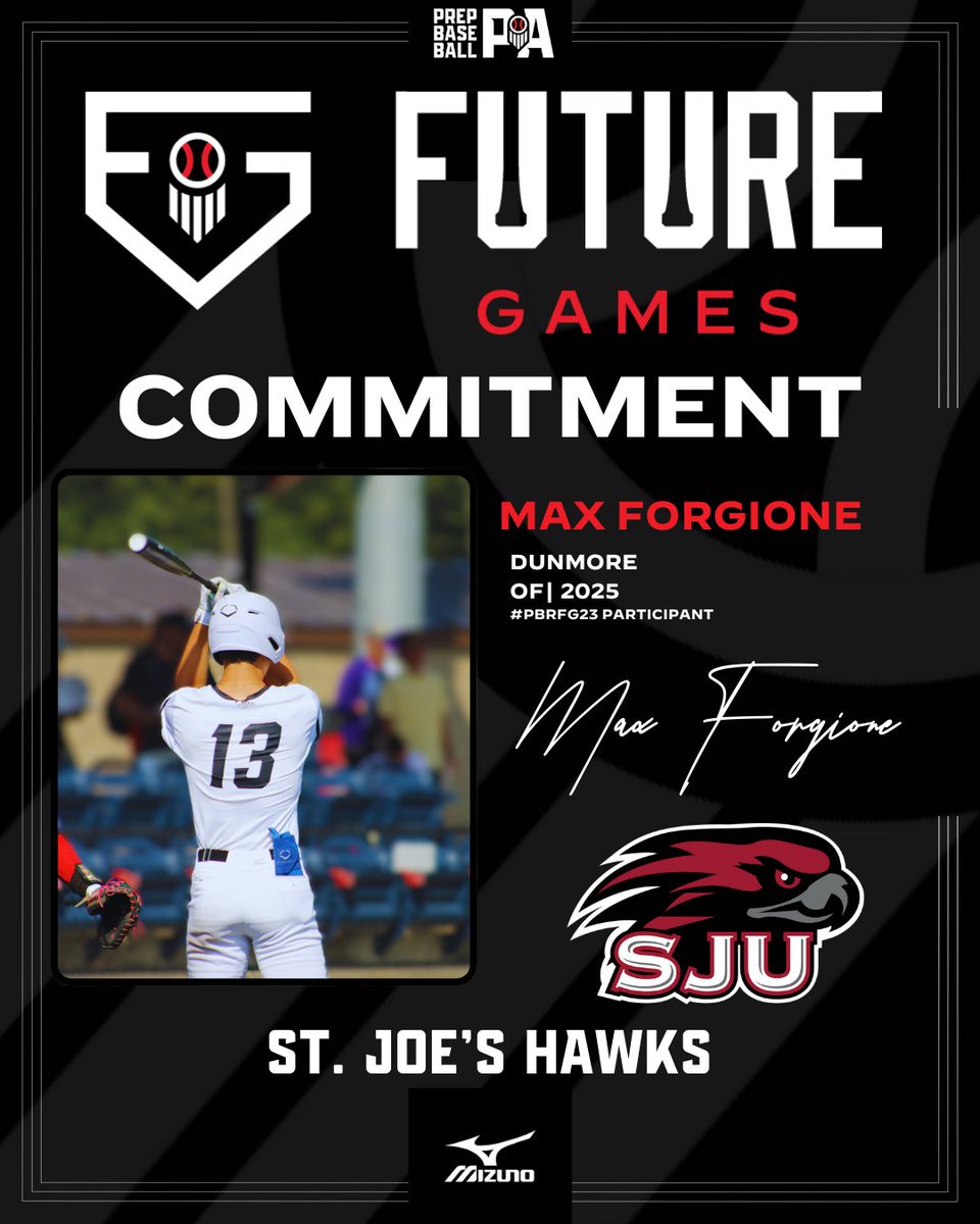 🚨Commitment Watch🚨 ‘25 OF @ForgioneMax (Dunmore) has verbally committed to @SJUHawks_Base Forgione is the 7th Team PA commit from the 2023 @prepbaseball Future Games. #pbrfamily #congrats #PBRFG23