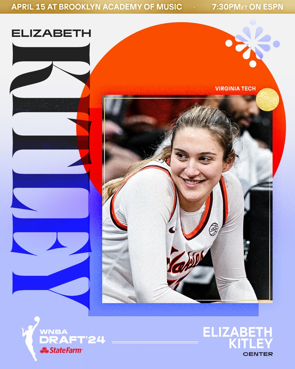 Next Stop. Brooklyn, NY.

A 6’6 center from <a href="/HokiesWBB/">Virginia Tech Women's Basketball</a>, <a href="/elizabethkitley/">Liz Kitley</a> is heading to BAM for the 2024 WNBA Draft presented by <a href="/StateFarm/">State Farm</a>!

Tune in on April 15th at 7:30pm/ET to see where she lands 📷